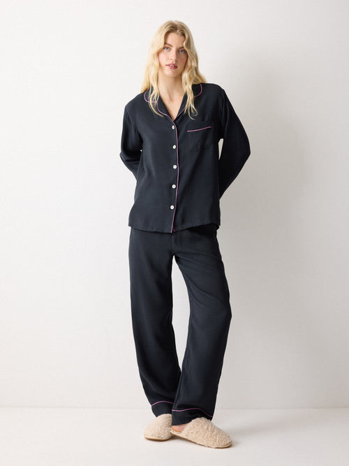 Piped Detail Relaxed Pyjamas | Navy