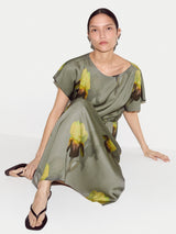 Iris Cap Sleeve Satin Dress | Green