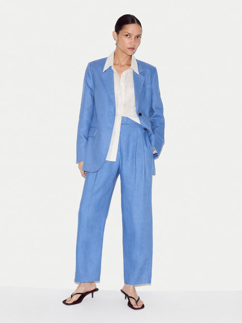 Linen Pleat Tapered Trouser | Blue