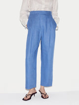 Linen Pleat Tapered Trouser | Blue
