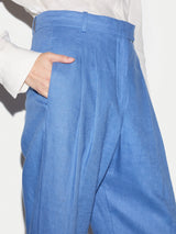 Linen Pleat Tapered Trouser | Blue