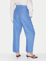 Linen Pleat Tapered Trouser | Blue