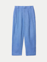 Linen Pleat Tapered Trouser | Blue