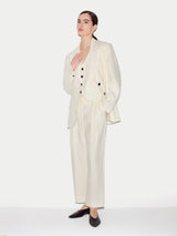 Linen Pleat Tapered Trouser | Cream