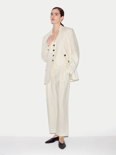 Linen Pleat Tapered Trouser | Cream