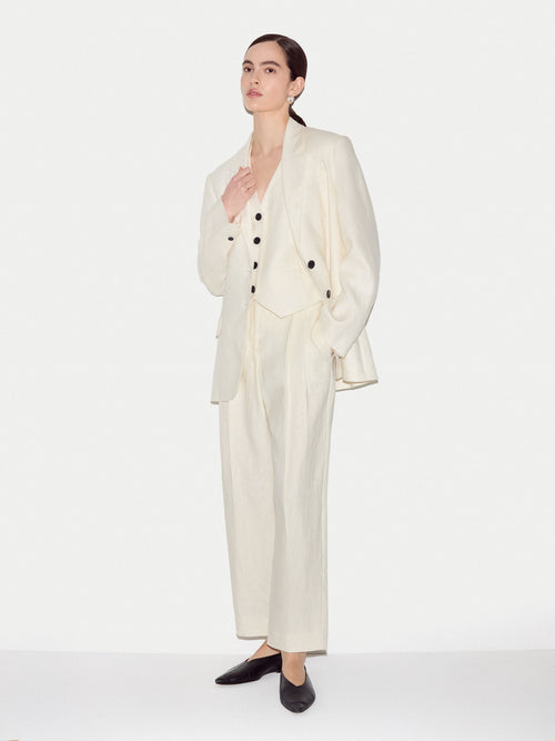 Linen Pleat Tapered Trouser | Cream