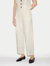 Linen Pleat Tapered Trouser | Cream