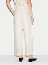 Linen Pleat Tapered Trouser | Cream