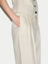 Linen Pleat Tapered Trouser | Cream
