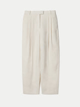 Linen Pleat Tapered Trouser | Cream