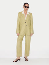 Linen Pleat Tapered Trouser | Green