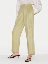 Linen Pleat Tapered Trouser | Green