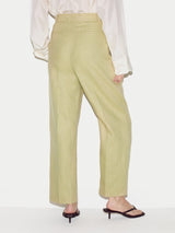 Linen Pleat Tapered Trouser | Green