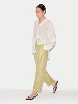 Linen Pleat Tapered Trouser | Green