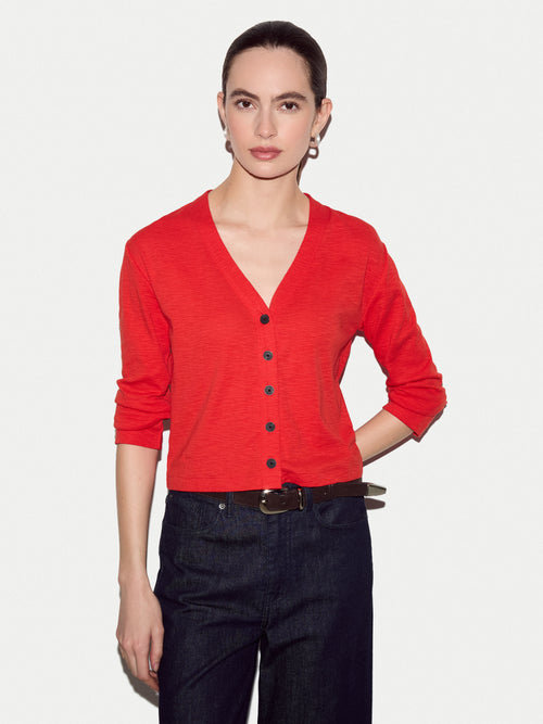 Cotton Luxe V Cardigan | Red