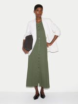 Cotton Rib Button Tank Dress | Khaki
