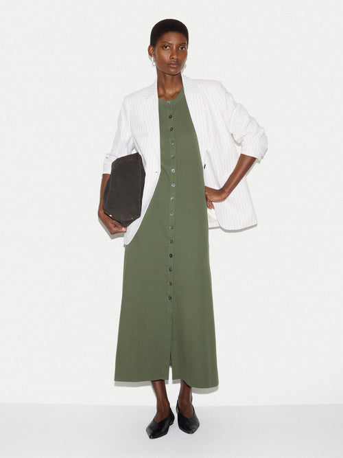Cotton Rib Button Tank Dress | Khaki