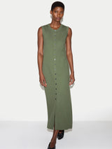 Cotton Rib Button Tank Dress | Khaki