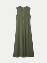 Cotton Rib Button Tank Dress | Khaki