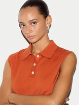 Cotton Sleeveless Polo | Orange