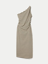 Stripe One Shoulder Dress | Khaki
