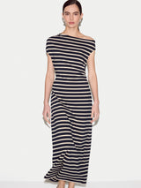 Stripe Asymmetric Neck Dress | Navy