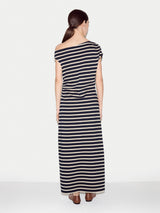 Stripe Asymmetric Neck Dress | Navy