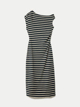 Stripe Asymmetric Neck Dress | Navy