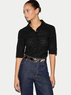 Pointelle Puff Sleeve Top | Black