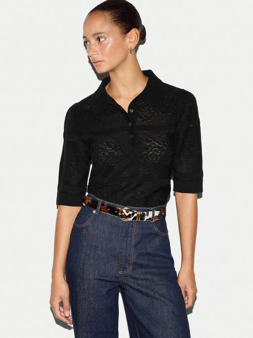 Pointelle Puff Sleeve Top | Black