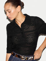 Pointelle Puff Sleeve Top | Black