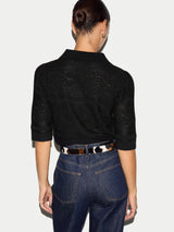Pointelle Puff Sleeve Top | Black