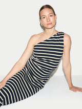 Stripe One Shoulder Dress | Navy