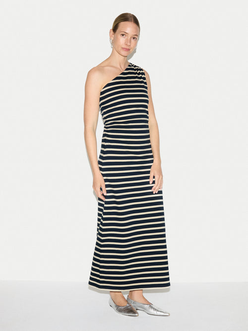 Stripe One Shoulder Dress | Navy