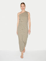 Stripe One Shoulder Dress | Khaki