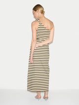 Stripe One Shoulder Dress | Khaki