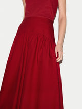 Cotton Poplin Midi Skirt | Red