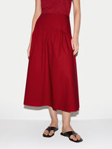 Cotton Poplin Midi Skirt | Red
