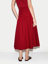 Cotton Poplin Midi Skirt | Red