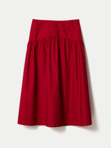 Cotton Poplin Midi Skirt | Red