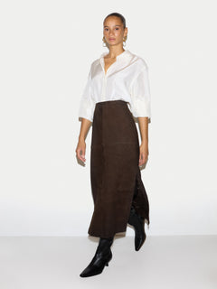 Suede Maxi Split Skirt  | Brown