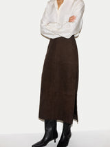 Suede Maxi Split Skirt  | Brown