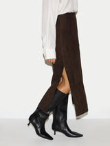 Suede Maxi Split Skirt  | Brown