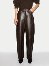 Nappa Leather Barrel Leg Trouser | Brown