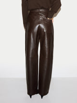 Nappa Leather Barrel Leg Trouser | Brown