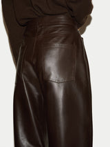 Nappa Leather Barrel Leg Trouser | Brown
