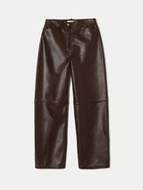 Nappa Leather Barrel Leg Trouser | Brown
