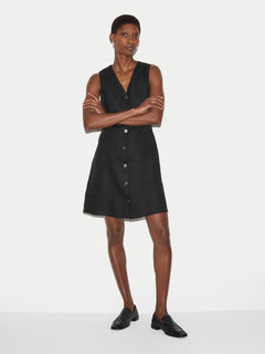 Linen Waistcoat Mini Dress | Black