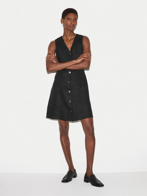 Linen Waistcoat Mini Dress | Black