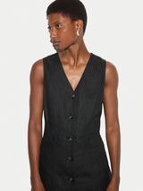 Linen Waistcoat Mini Dress | Black